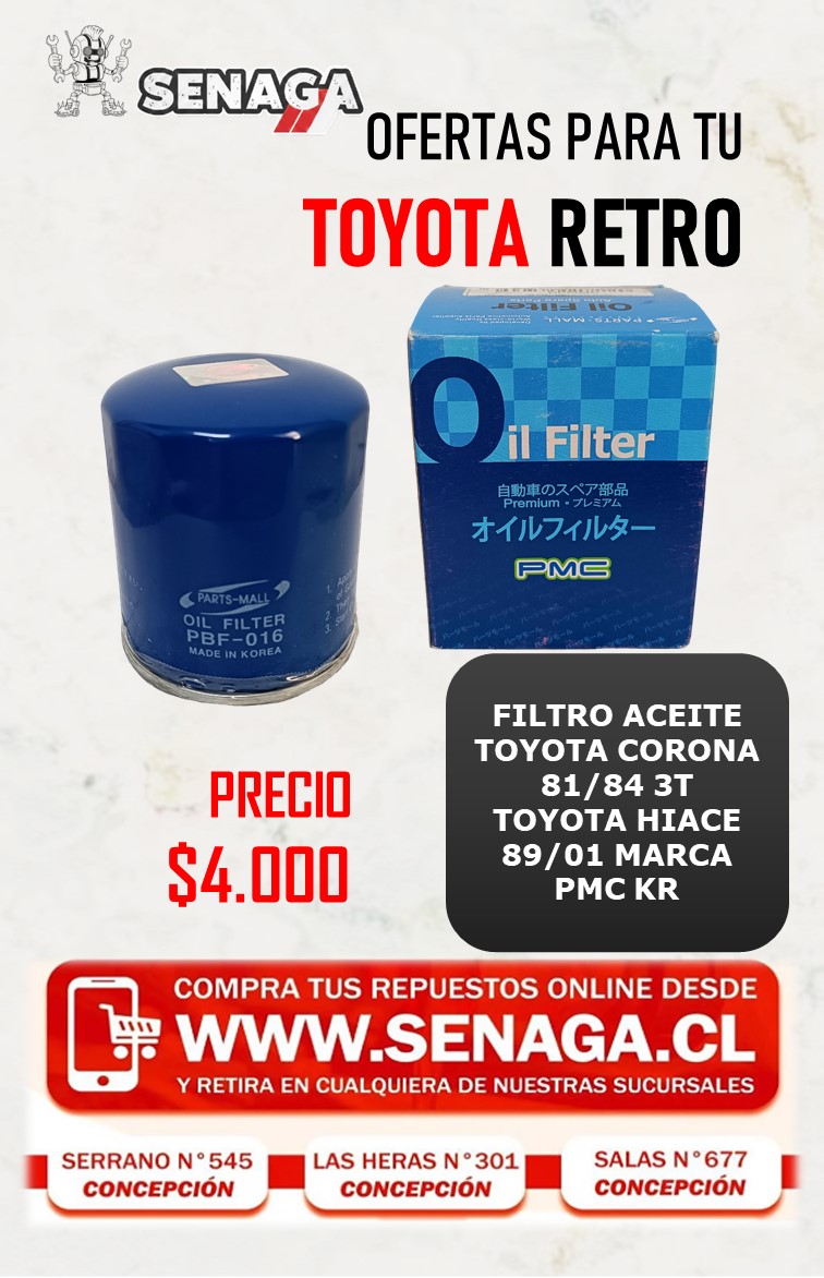 FILTRO ACEITE CORONA 81/84 3T HIACE 89/01 PMC KR